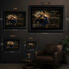 Novak Djokovic tennis wall art size guide comparing small, medium, large and extra large framed collector editions.