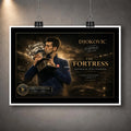 Unframed Novak Djokovic tennis wall art print featuring trophy celebration and limited edition collector details.