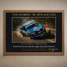 Oak-framed Dick Johnson Bathurst 1980 crash artwork — limited edition framed sports memorabilia capturing a legendary Australian motorsport moment, ideal for premium man cave wall décor.