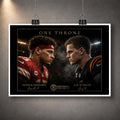 Unframed One Throne wall art featuring Patrick Mahomes and Joe Burrow in a dramatic NFL quarterback face-off.