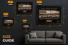 One-Two Finish Bathurst 1977 Ford Falcon XC size guide showing small to extra large framed sports art options.