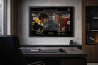 Bobby Orr vs Gordie Howe hockey artwork in an executive office, a bold limited edition sports prints centerpiece.