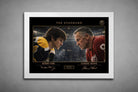 Classic Bobby Orr vs Gordie Howe hockey artwork in a white frame, refined sports wall art for modern interiors.