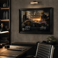 Payne vs Feeney Bathurst wall art mounted in a premium home office with warm display lighting.