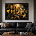 Pelé Brazil 1970 framed poster displayed in a stylish living room, man cave wall décor with iconic football energy.
