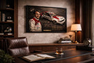 Peter Brock Bathurst 1000 Holden Commodore black-framed print in executive office, limited edition sports prints vibe.