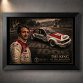 Peter Brock Tribute motorsport wall art in a black frame, featuring Brock, race car number 05 and Mount Panorama.
