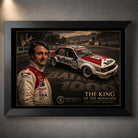 Peter Brock Tribute motorsport wall art in a black frame, featuring Brock, race car number 05 and Mount Panorama.
