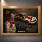 Oak framed Peter Brock Tribute wall art with collector styling for Australian motor racing history.