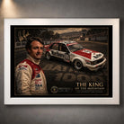 Peter Brock Tribute motorsport wall art in a white frame, featuring Brock, race car number 05 and Mount Panorama.