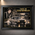 Black framed Peter Brock motorsport wall art featuring the 1972 Mount Panorama Where the Legend Began design.