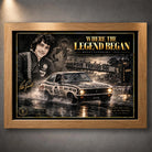 Oak framed Peter Brock motorsport wall art featuring the Where the Legend Began Mount Panorama 1972 design.