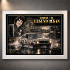 White framed Peter Brock motorsport wall art featuring the Where the Legend Began Mount Panorama 1972 design.