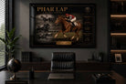 Phar Lap horse racing framed sports memorabilia showcased in a modern executive office setting.