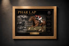 Oak framed Phar Lap racing legend sports art print with vintage horse racing inspired collector design.