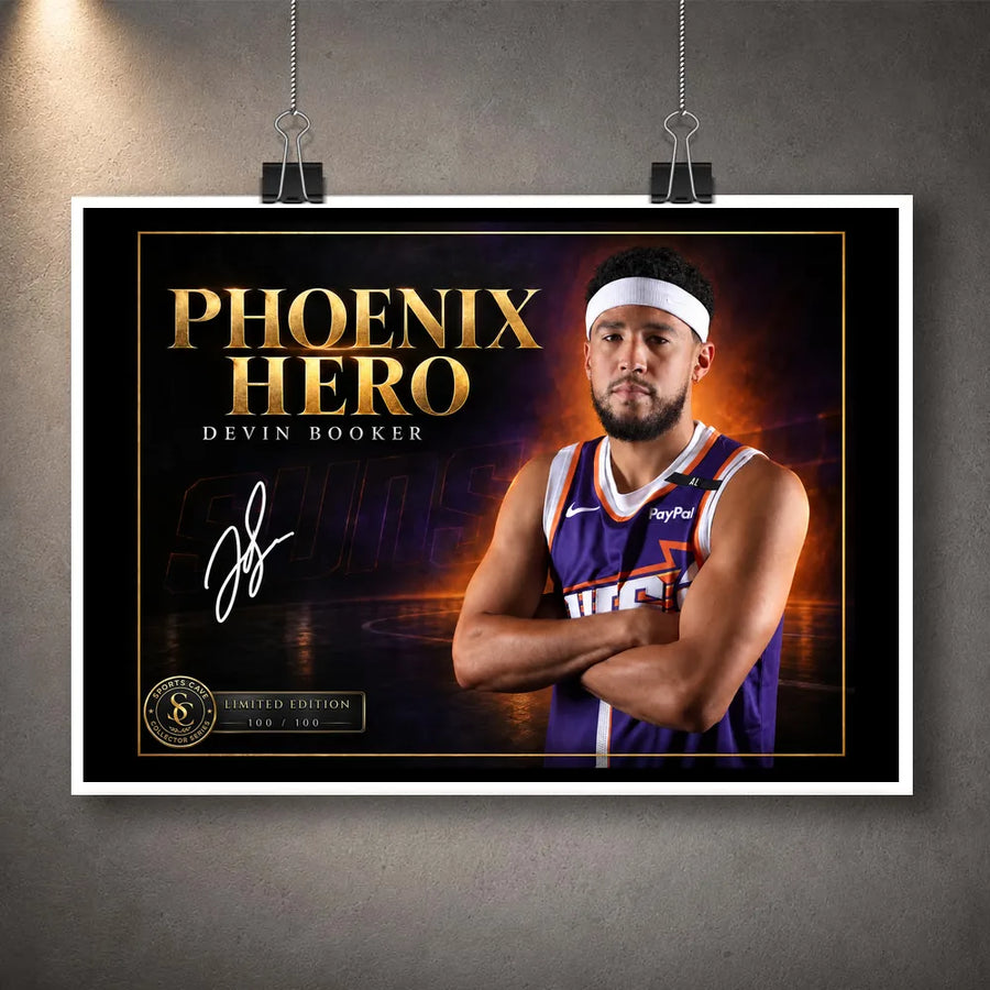Unframed Devin Booker Phoenix Hero basketball wall art design for fans building a focused sports art collection.
