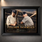 Babe Ruth and Mickey Mantle Pinstripe Immortals baseball wall art in a black frame, with gold lettering and edition badge.