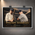 Unframed Pinstripe Immortals baseball print featuring Babe Ruth and Mickey Mantle, displayed with clips and a white margin.