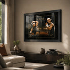 Rafael Nadal black framed tennis wall art displayed in a warm living room with premium neutral decor and natural light.