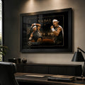 Rafael Nadal black framed tennis wall art shown in a refined office with timber desk, shelving and premium decor.