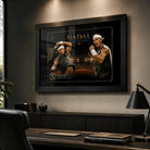 Rafael Nadal black framed tennis wall art shown in a refined office with timber desk, shelving and premium decor.