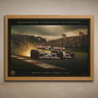 Limited edition motorsport print in oak frame — Nigel Mansell Red Five, Silverstone 1987 British GP.