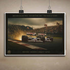 Unframed poster of Nigel Mansell Red Five pass at Stowe, British Grand Prix 1987 — UK motorsport art.
