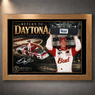 Oak framed Dale Earnhardt Jr. Return to Daytona NASCAR wall art featuring the No. 8 collector design.