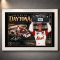 White framed Dale Earnhardt Jr. Return to Daytona NASCAR wall art featuring the No. 8 racing tribute.