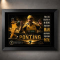 Ricky Ponting cricket wall art in a premium black frame featuring Australian colours, quote, badge and limited edition plaque.