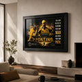 Ricky Ponting framed cricket wall art displayed in a warm premium living room with natural light and realistic scale.
