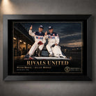 Black framed Peter Brock and Allan Moffat motorsport wall art featuring the Rivals United design.