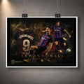Unframed Robert Lewandowski soccer wall art print displayed with a clean white border and hanging clips.