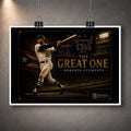 Roberto Clemente The Great One unframed baseball wall art print displayed with a clean white border and hanging clips.