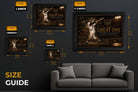 Roberto Clemente sports wall art size guide showing small to extra large framed baseball print options.