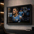 Rodri Manchester City sports wall art displayed in a luxury man cave wall décor setup with warm lighting.