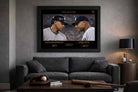 Modern man cave wall décor featuring The Divide framed sports art of Yankees icons Alex Rodriguez and Derek Jeter.