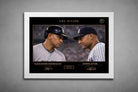 White frame presentation of The Divide rivalry featuring Alex Rodriguez and Derek Jeter, framed sports art for display.