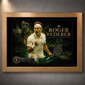 Tennis wall art shown in an oak frame with black matting on a textured grey wall.