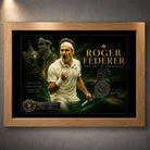 Tennis wall art shown in an oak frame with black matting on a textured grey wall.