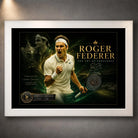 Tennis wall art shown in a white frame with black matting on a textured grey wall.