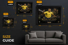 Ronaldo Nazário Brazil 2002 framed sports wall art size guide showing small, medium, large and XL options.