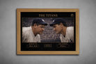Framed baseball art of Babe Ruth and Lou Gehrig, titled "The Titans," in oak frame, limited edition sports memorabilia.