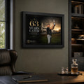 Ryan Fox Open Championship wall art displayed in a refined home office with dark cabinetry, desk and leather chair.