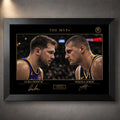 Black framed basketball wall art print with gold title details and collector-style layout