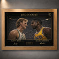 Oak framed classic basketball rivalry wall art with gold Dynasty details on a dark print