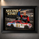 Black framed Trevor Bayne NASCAR wall art featuring the Second Start Daytona tribute for motorsport collectors.