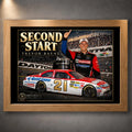 Oak framed Trevor Bayne NASCAR wall art featuring the Second Start design for motorsport collectors.