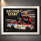 White framed Trevor Bayne NASCAR wall art featuring the Second Start design for motorsport collectors.