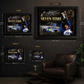 Jimmie Johnson Seven-Time wall art size guide showing framed and unframed options in four sizes.